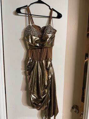 AKIRA | Dresses | Akira Formal Dress Sequin Copper Tan Spaghetti Strap Long  Length Size M | Poshmark